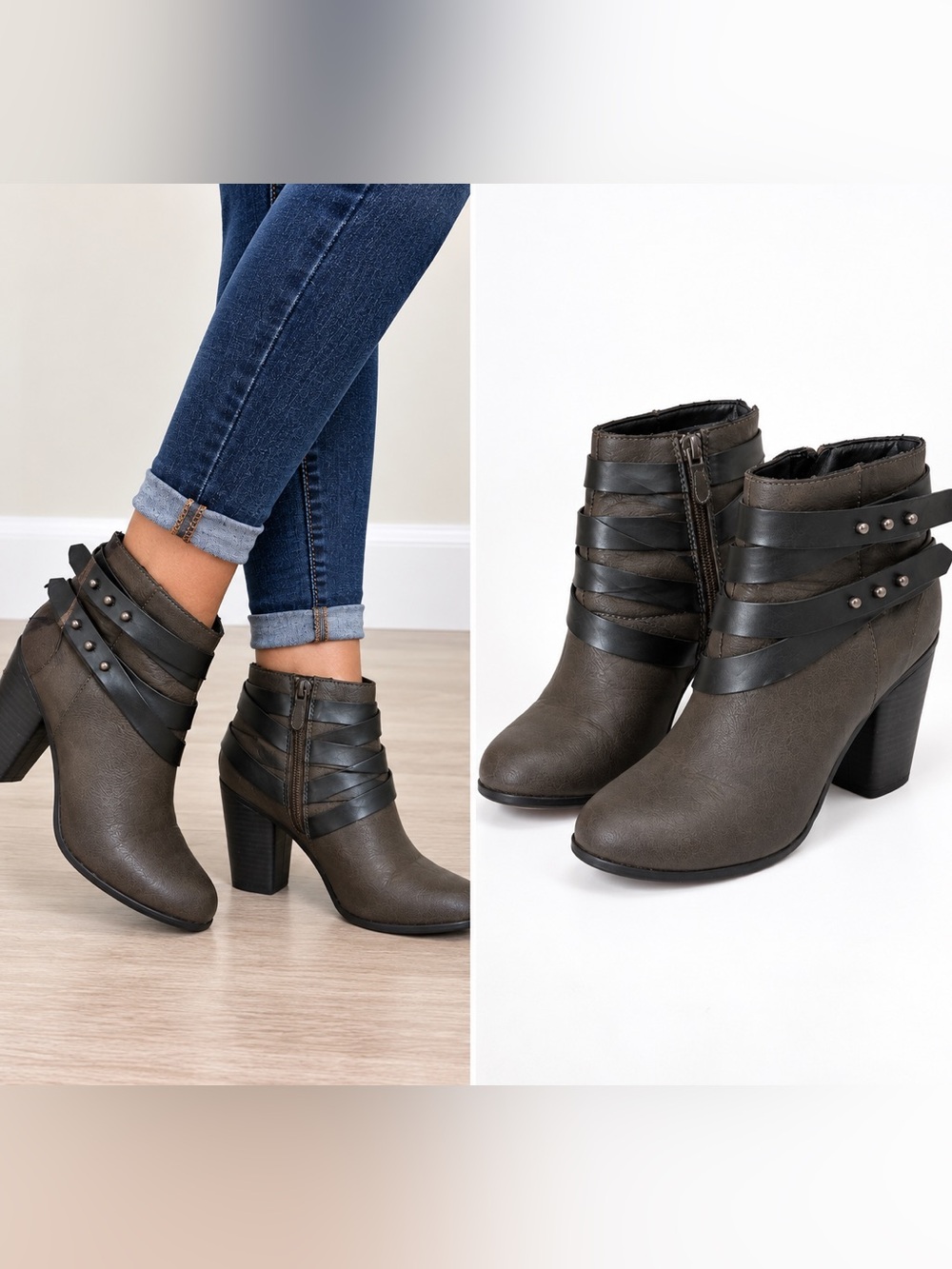 Material Girl Olive Gray Strappy Ankle Booties